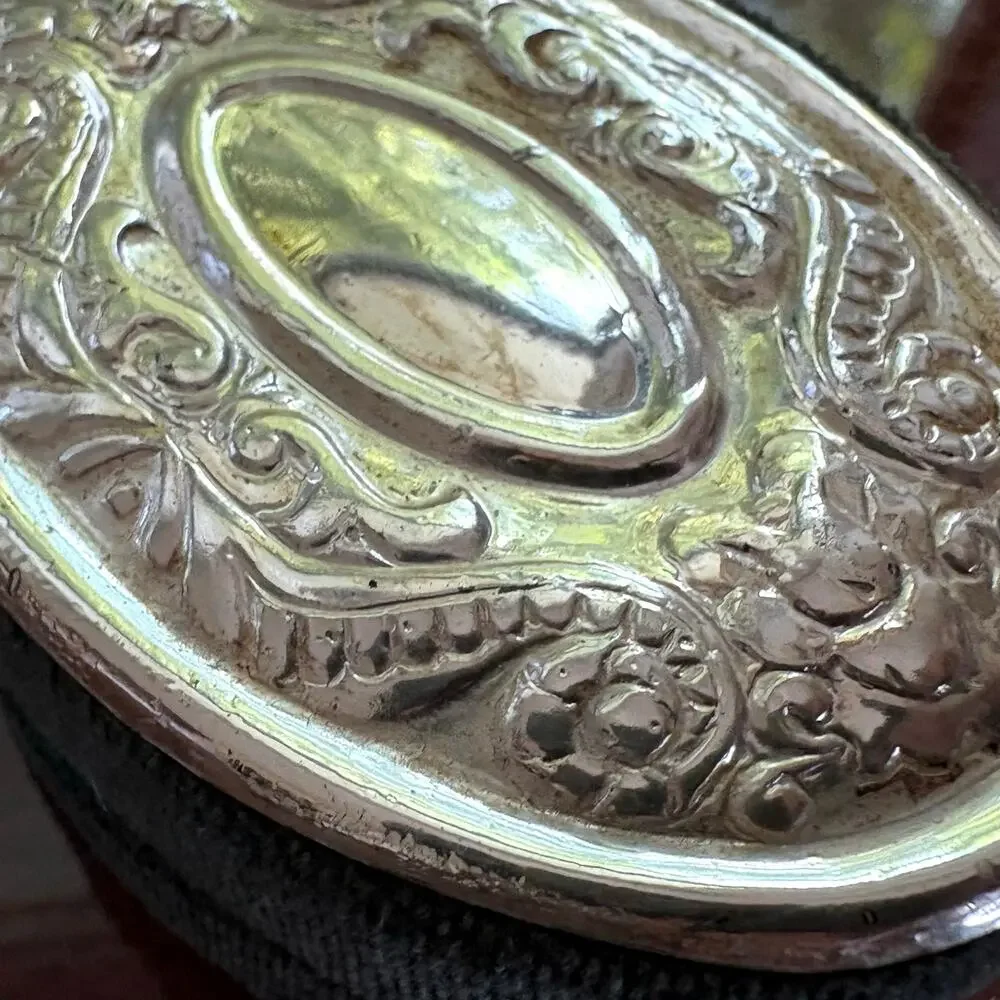 Godinger Silver Plated Vintage Oval Velvet Trinket Box, Dark Blue
